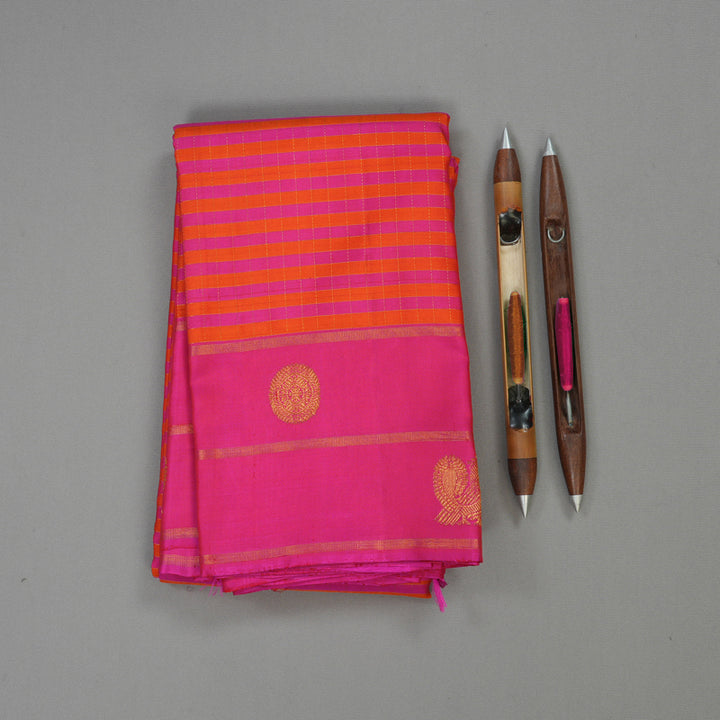 Hayagrivas Handloom Orange & Pink Kanjivaram Silk Saree with Rani Pink Border KBE21D7-2