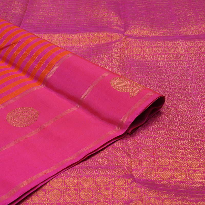 Hayagrivas Handloom Orange & Pink Kanjivaram Silk Saree with Rani Pink Border KBE21D7-2