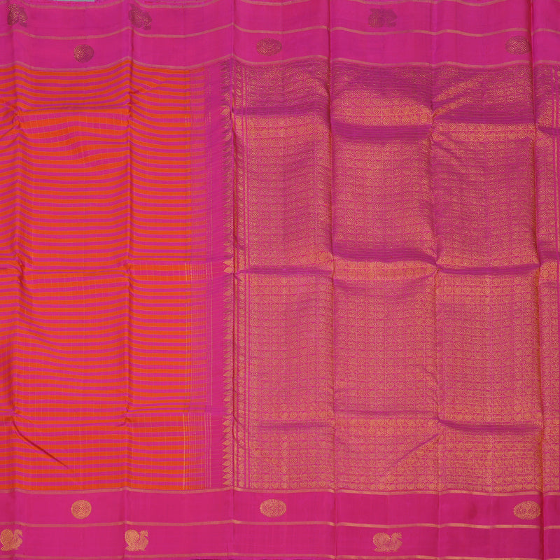 Hayagrivas Handloom Orange & Pink Kanjivaram Silk Saree with Rani Pink Border KBE21D7-2