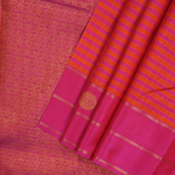 Hayagrivas Handloom Orange & Pink Kanjivaram Silk Saree with Rani Pink Border KBE21D7-2