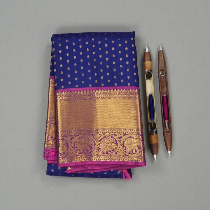 Hayagrivas Blue Handloom Kanjivaram Silk Saree with Purple Border KBE21D8-5