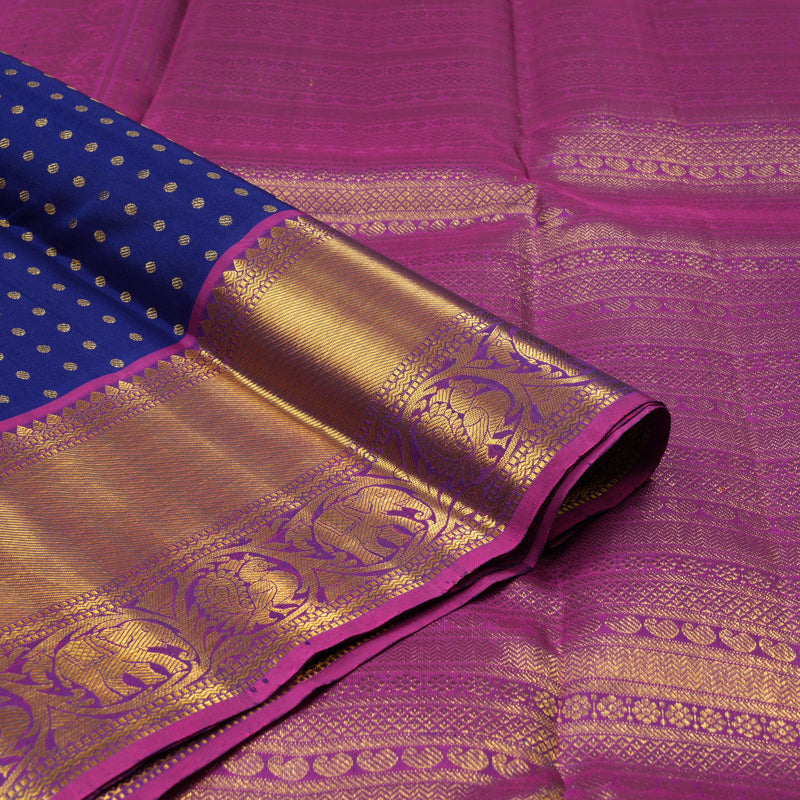 Hayagrivas Blue Handloom Kanjivaram Silk Saree with Purple Border KBE21D8-5