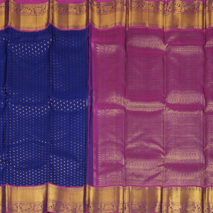 Hayagrivas Blue Handloom Kanjivaram Silk Saree with Purple Border KBE21D8-5
