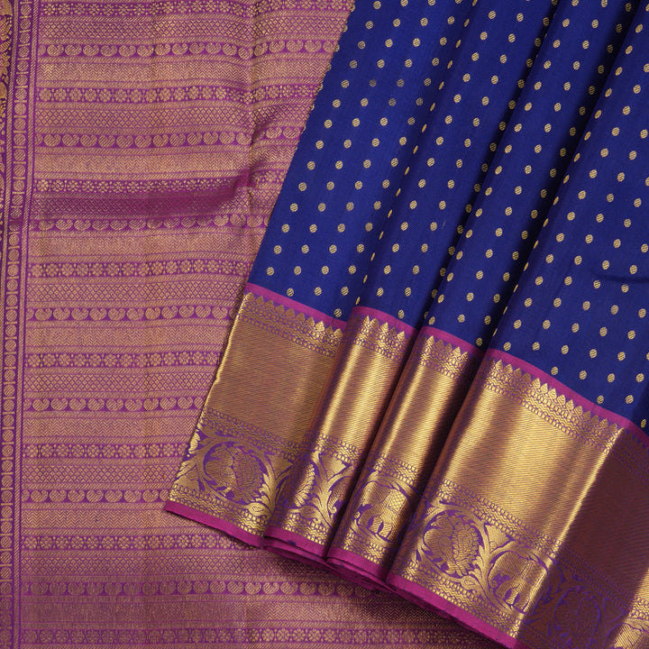 Hayagrivas Blue Handloom Kanjivaram Silk Saree with Purple Border KBE21D8-5