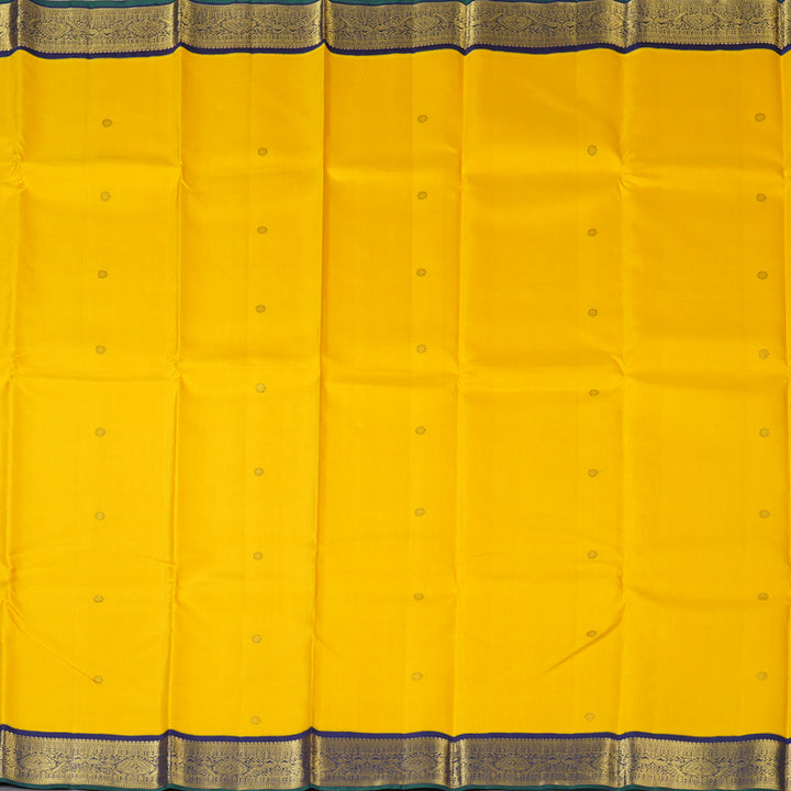 Hayagrivas Handloom Yellow Kanjivaram Silk Saree with Dark Blue Border KBE2201A3-1