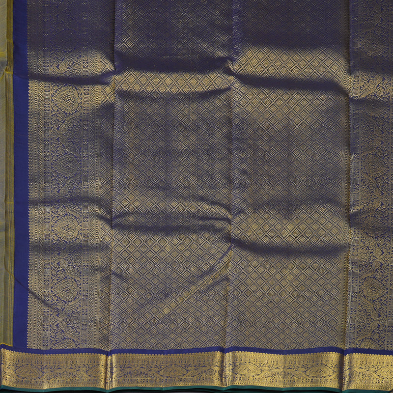 Hayagrivas Handloom Yellow Kanjivaram Silk Saree with Dark Blue Border KBE2201A3-1
