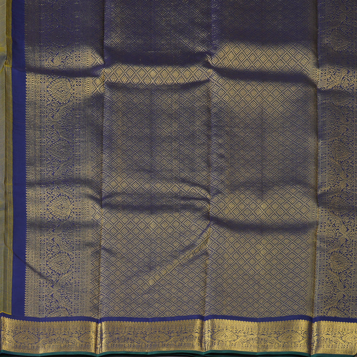 Hayagrivas Handloom Yellow Kanjivaram Silk Saree with Dark Blue Border KBE2201A3-1