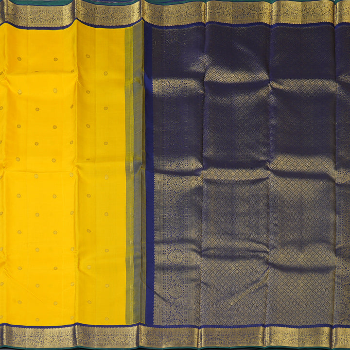 Hayagrivas Handloom Yellow Kanjivaram Silk Saree with Dark Blue Border KBE2201A3-1