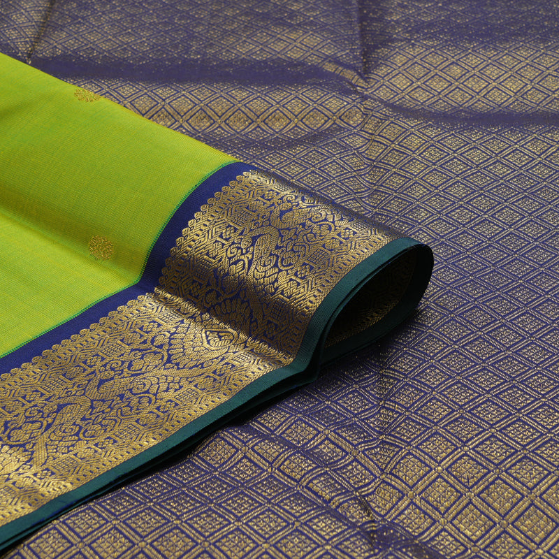 Hayagrivas Handloom Fluorescent Green Kanjivaram Silk Saree with Navy Blue Border KBE2201A3-2