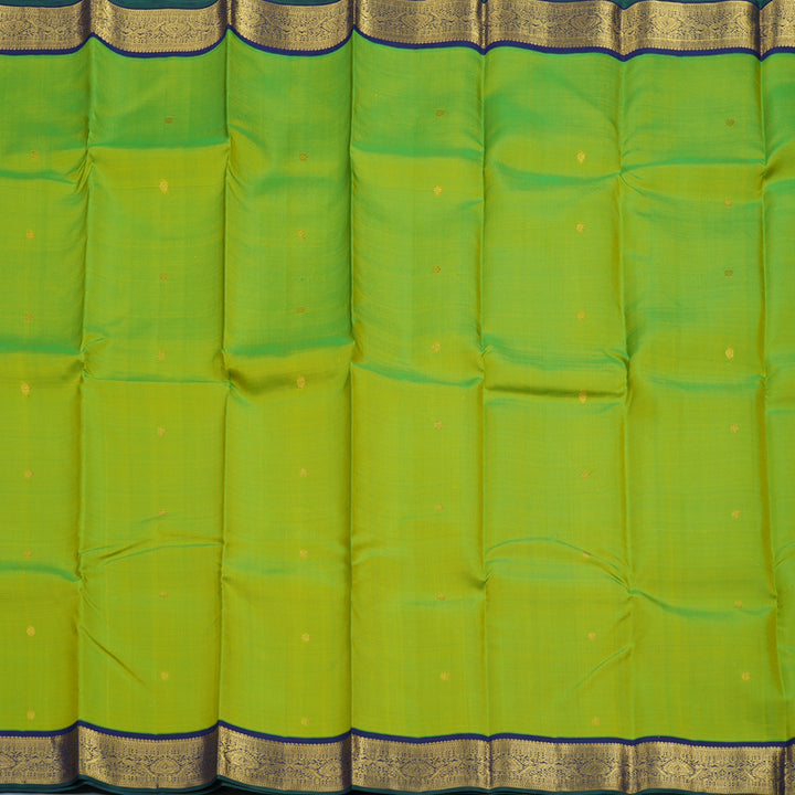 Hayagrivas Handloom Fluorescent Green Kanjivaram Silk Saree with Navy Blue Border KBE2201A3-2