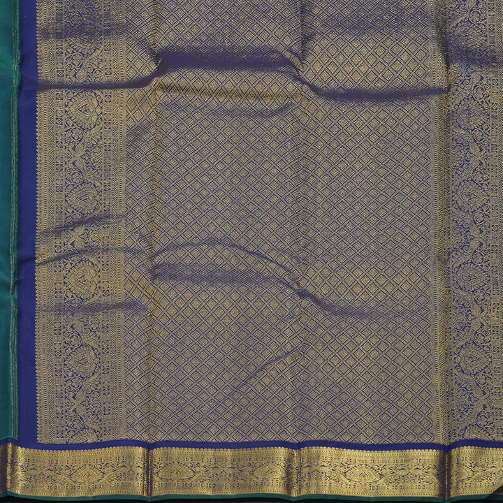 Hayagrivas Handloom Fluorescent Green Kanjivaram Silk Saree with Navy Blue Border KBE2201A3-2