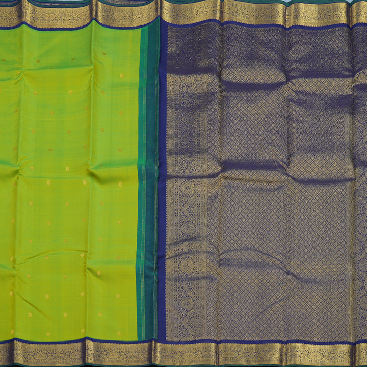 Hayagrivas Handloom Fluorescent Green Kanjivaram Silk Saree with Navy Blue Border KBE2201A3-2