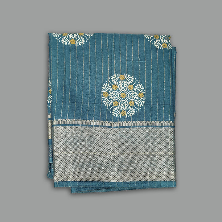 Hayagrivas Teal Fancy Cotton Saree KBE2211A3-1