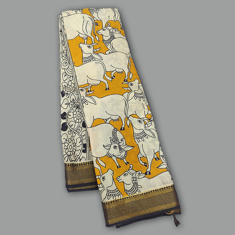 Hayagrivas Turmeric Yellow Pure Chanderi Cotton Saree KBE2212B20-4