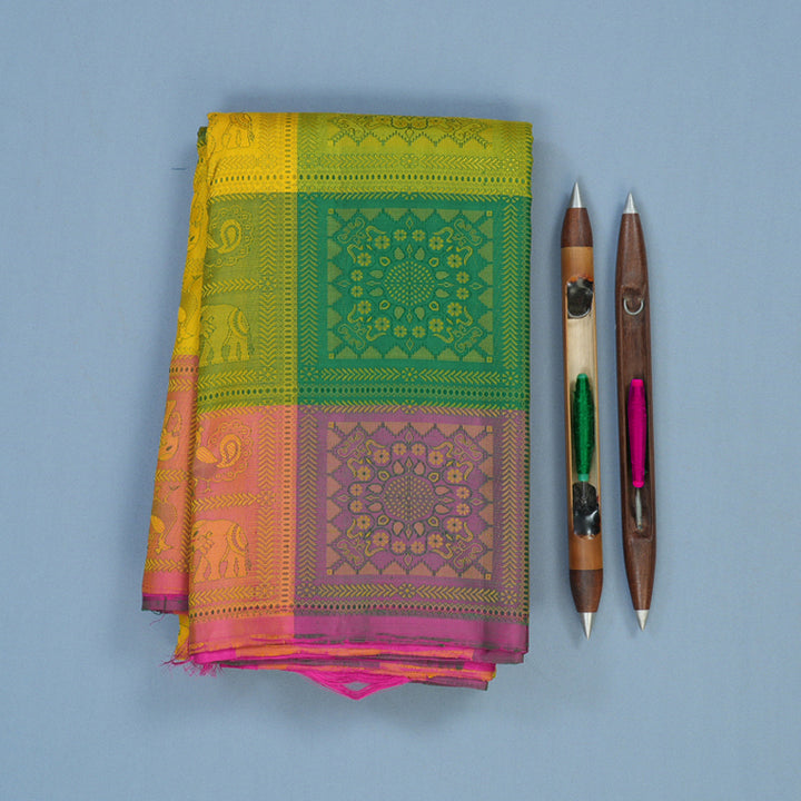 Hayagrivas Handloom Multicolour Checks Kanjivaram Silk Saree KBE2218B2-1