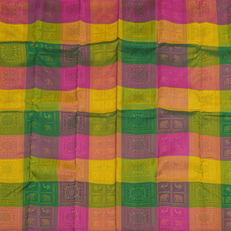 Hayagrivas Handloom Multicolour Checks Kanjivaram Silk Saree KBE2218B2-1
