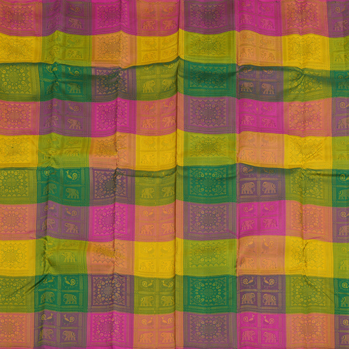Hayagrivas Handloom Multicolour Checks Kanjivaram Silk Saree KBE2218B2-1
