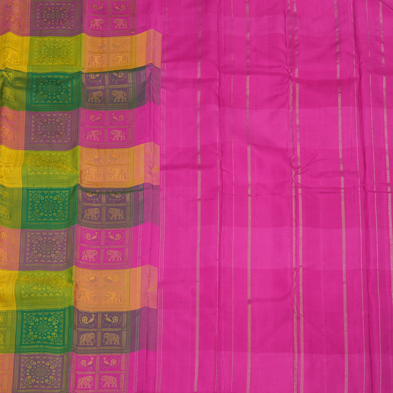 Hayagrivas Handloom Multicolour Checks Kanjivaram Silk Saree KBE2218B2-1