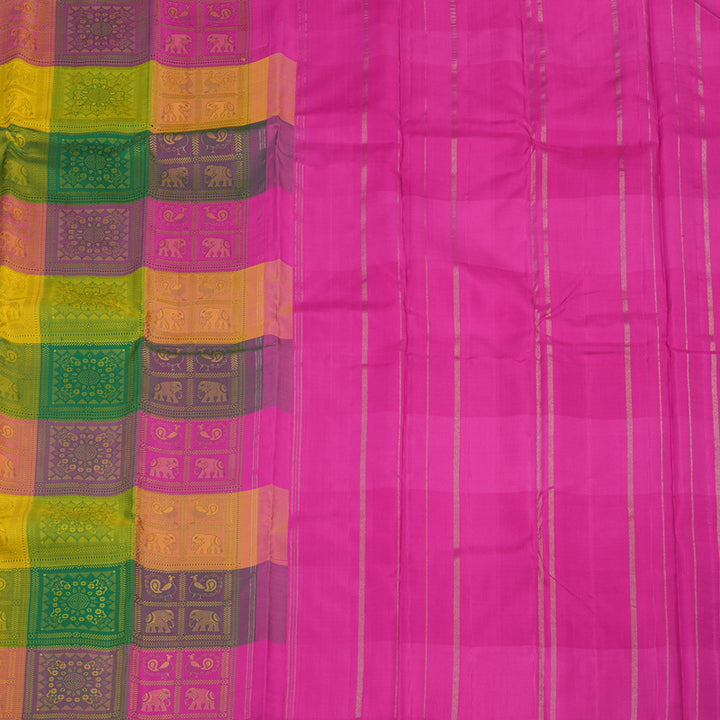 Hayagrivas Handloom Multicolour Checks Kanjivaram Silk Saree KBE2218B2-1