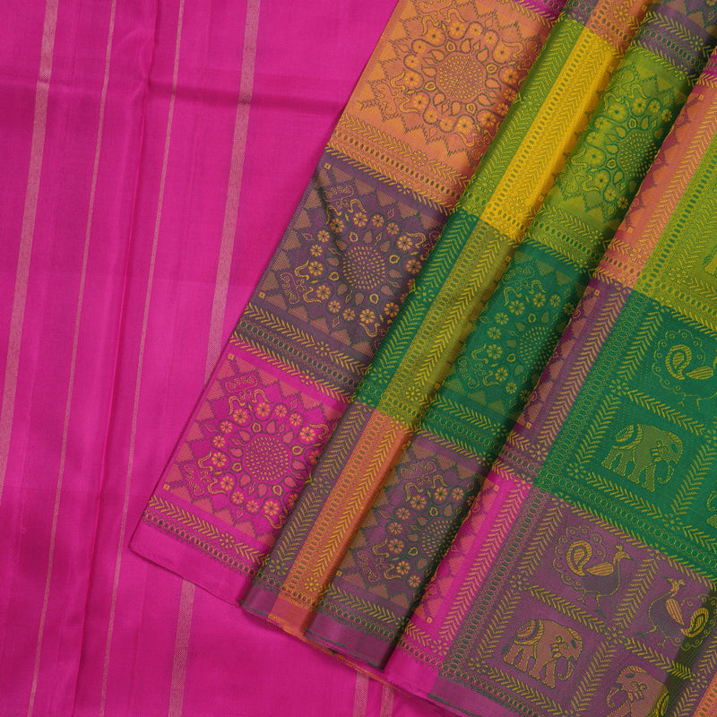 Hayagrivas Handloom Multicolour Checks Kanjivaram Silk Saree KBE2218B2-1