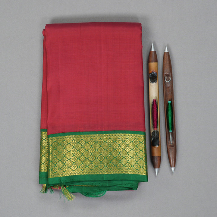 Hayagrivas Handloom Maroon Kanjivaram Silk Saree with Dark Green Border KBE2219B1-1