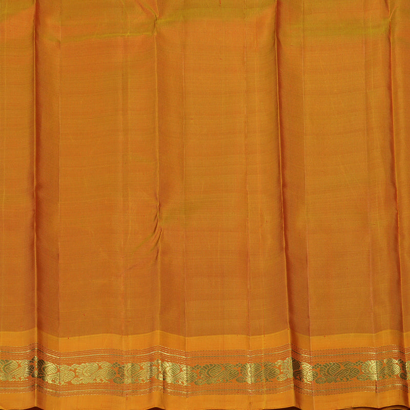Hayagrivas Handloom Parrot Green Kanjivaram Silk Saree with Sunset Orange Border KBE2220B1-1