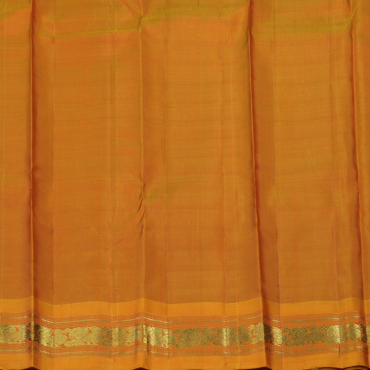 Hayagrivas Handloom Parrot Green Kanjivaram Silk Saree with Sunset Orange Border KBE2220B1-1