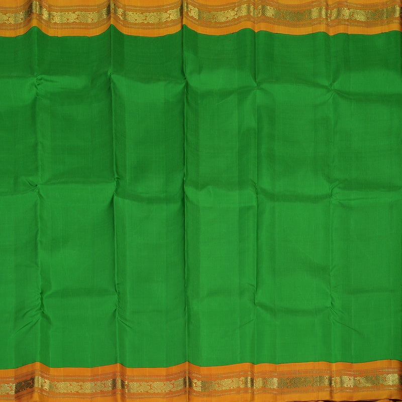 Hayagrivas Handloom Parrot Green Kanjivaram Silk Saree with Sunset Orange Border KBE2220B1-1