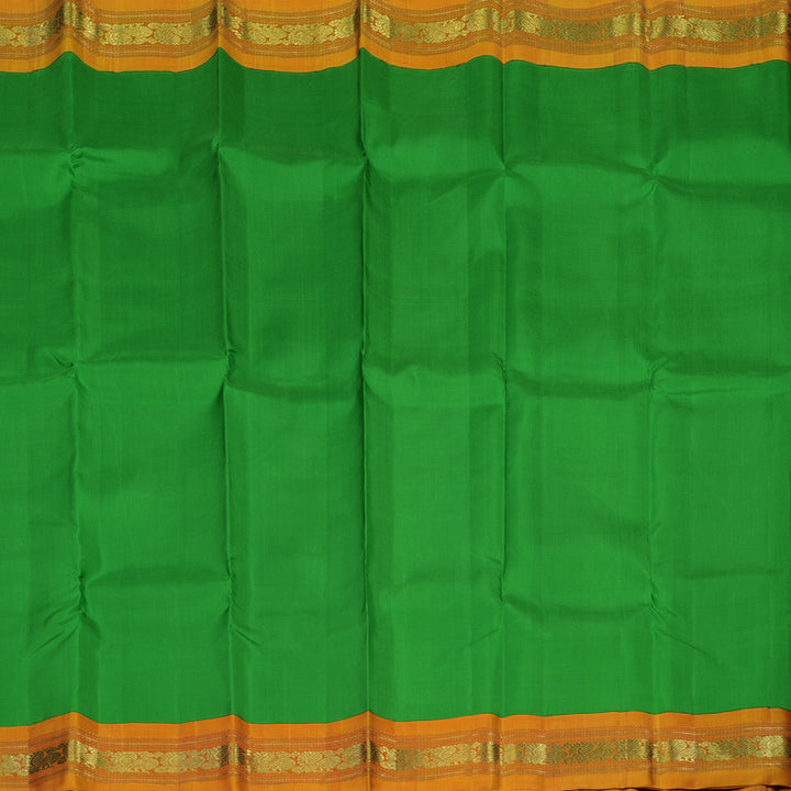 Hayagrivas Handloom Parrot Green Kanjivaram Silk Saree with Sunset Orange Border KBE2220B1-1