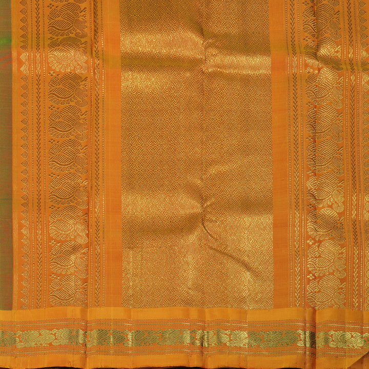 Hayagrivas Handloom Parrot Green Kanjivaram Silk Saree with Sunset Orange Border KBE2220B1-1