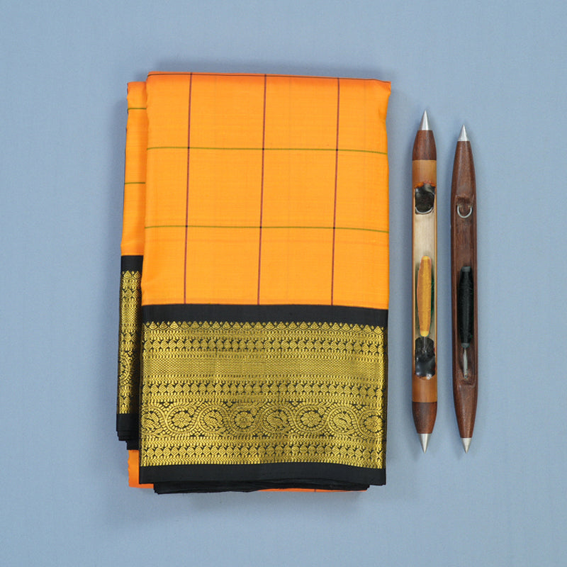 Hayagrivas Handloom Orange Kanjivaram Silk Saree with Black Border KBE2221B12-1
