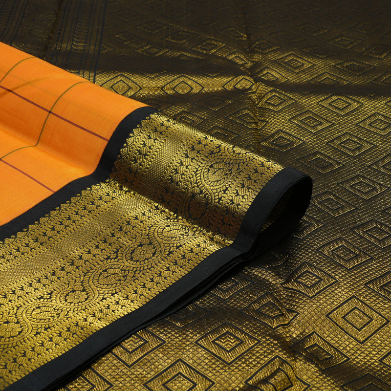Hayagrivas Handloom Orange Kanjivaram Silk Saree with Black Border KBE2221B12-1