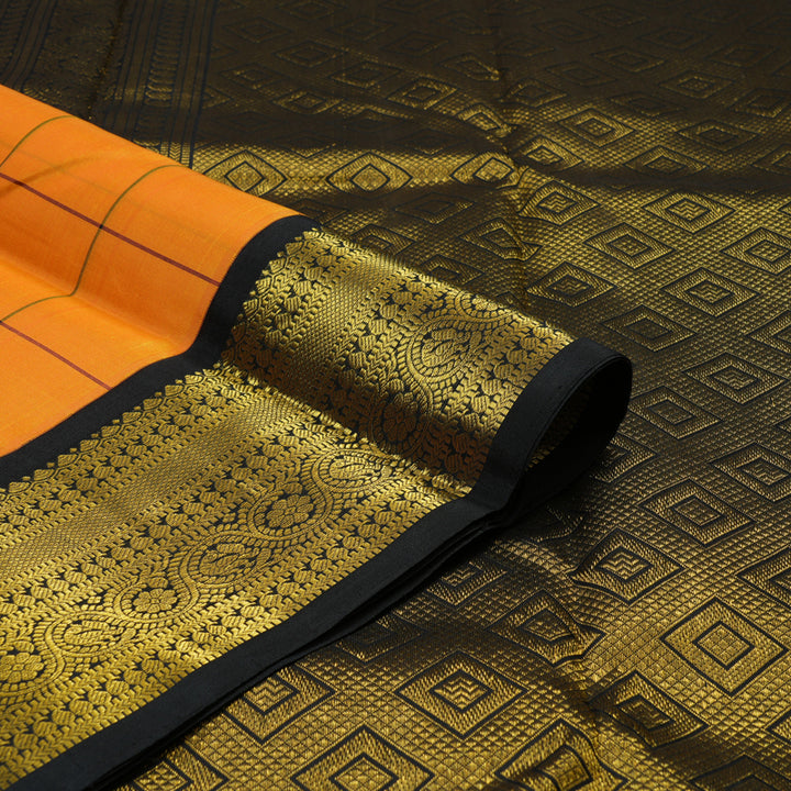 Hayagrivas Handloom Orange Kanjivaram Silk Saree with Black Border KBE2221B12-1