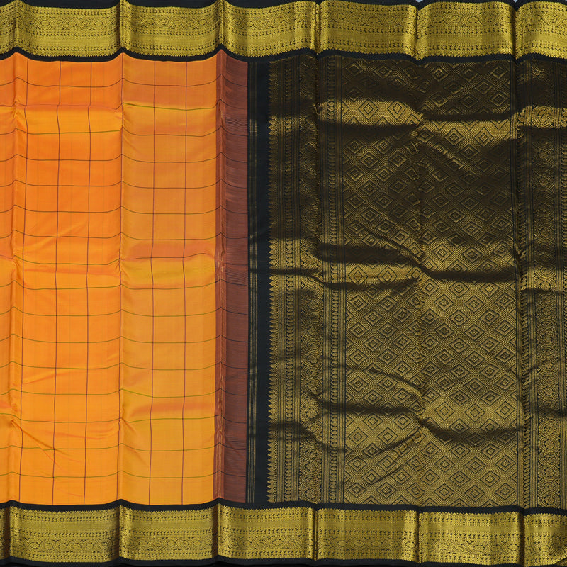 Hayagrivas Handloom Orange Kanjivaram Silk Saree with Black Border KBE2221B12-1