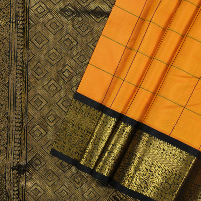 Hayagrivas Handloom Orange Kanjivaram Silk Saree with Black Border KBE2221B12-1