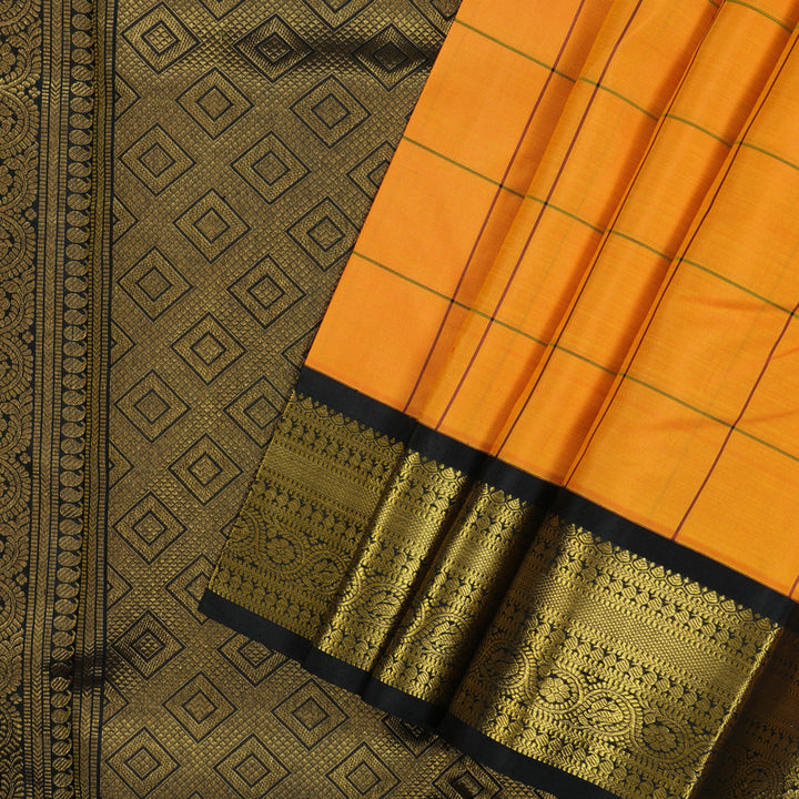 Hayagrivas Handloom Orange Kanjivaram Silk Saree with Black Border KBE2221B12-1