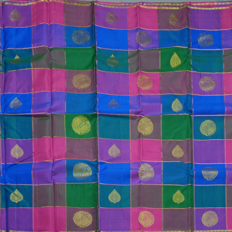 Hayagrivas Handloom Multicolour Checks Kanjivaram Silk Saree KBE2221B3-1