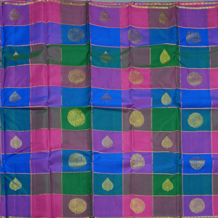 Hayagrivas Handloom Multicolour Checks Kanjivaram Silk Saree KBE2221B3-1