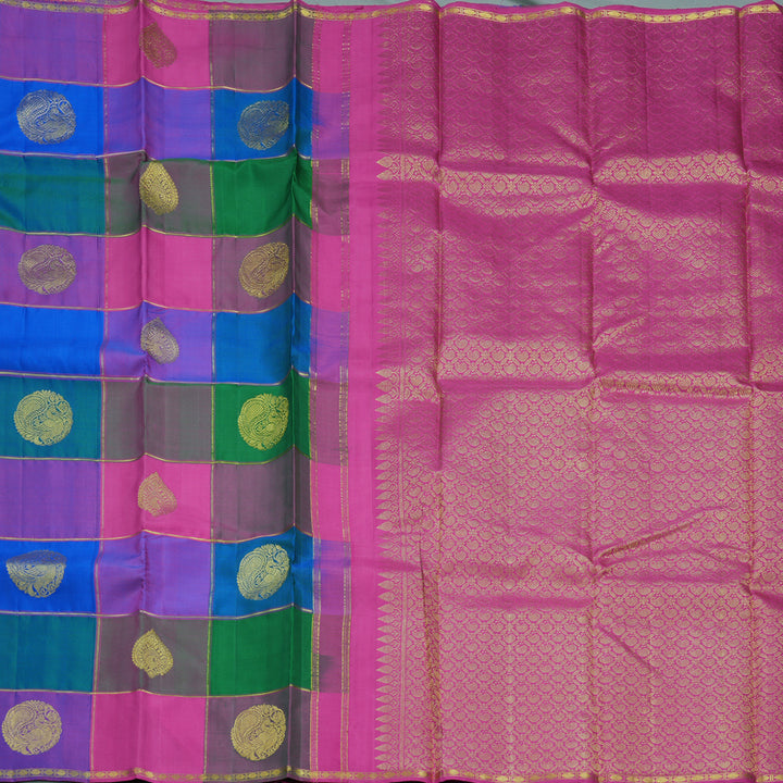 Hayagrivas Handloom Multicolour Checks Kanjivaram Silk Saree KBE2221B3-1