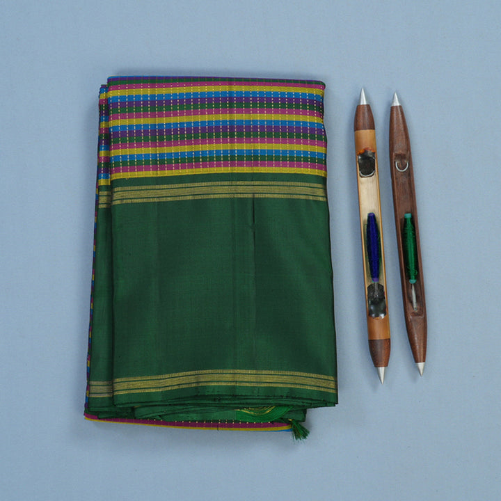 Hayagrivas Handloom Multicolour Kanjivaram Silk Saree with Dark Green Border KBE2227B3-1