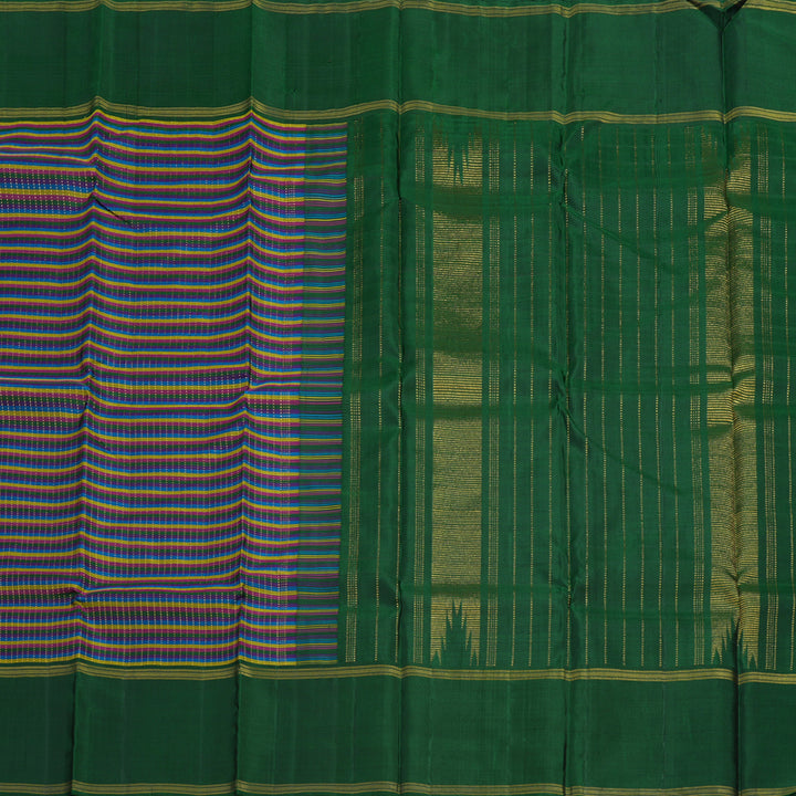 Hayagrivas Handloom Multicolour Kanjivaram Silk Saree with Dark Green Border KBE2227B3-1