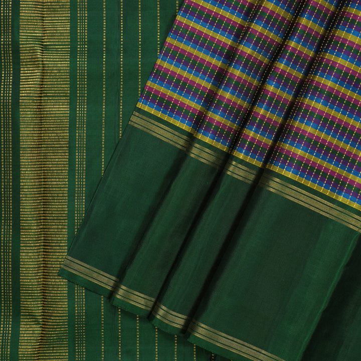 Hayagrivas Handloom Multicolour Kanjivaram Silk Saree with Dark Green Border KBE2227B3-1