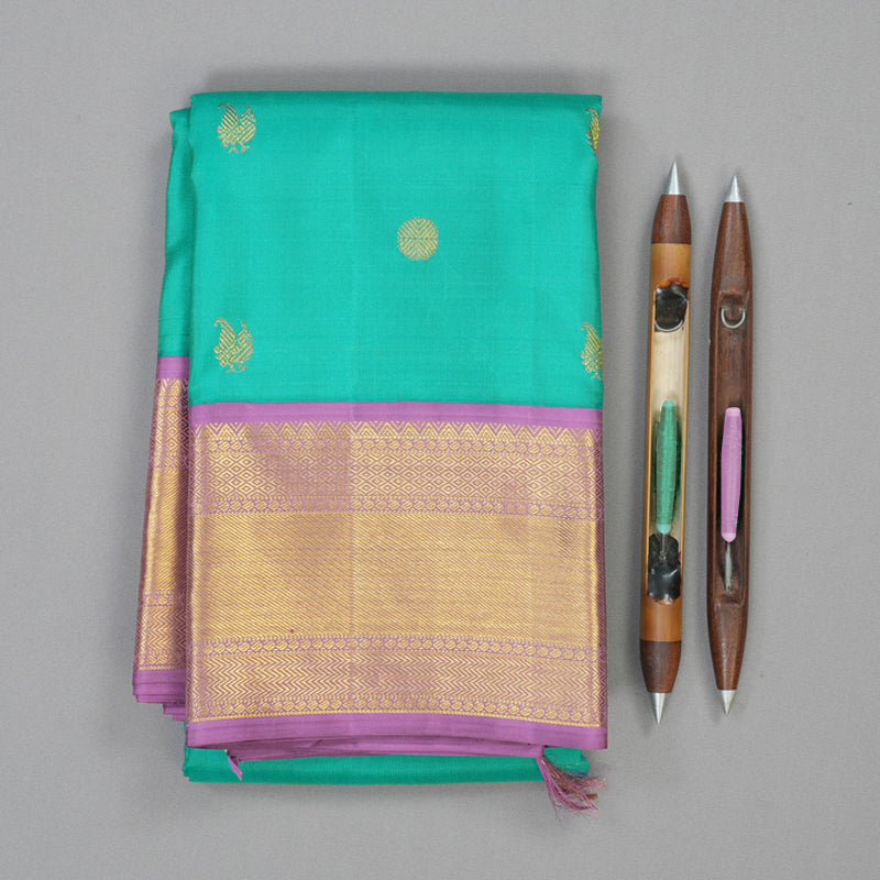 Hayagrivas Handloom Sea Green Kanjivaram Silk Saree with Lavendar Border KBE2233B2-1