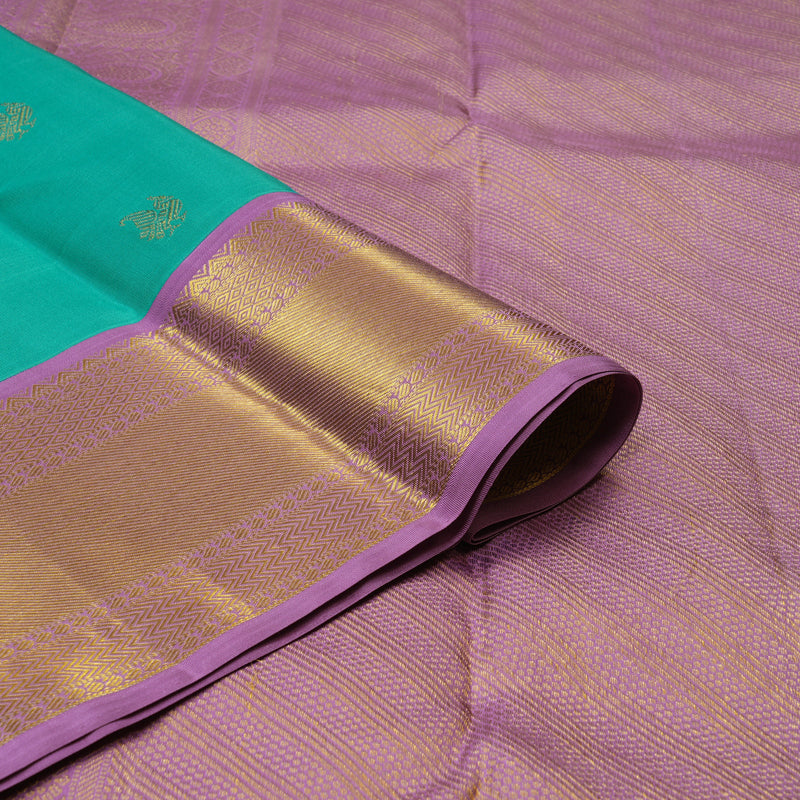 Hayagrivas Handloom Sea Green Kanjivaram Silk Saree with Lavendar Border KBE2233B2-1