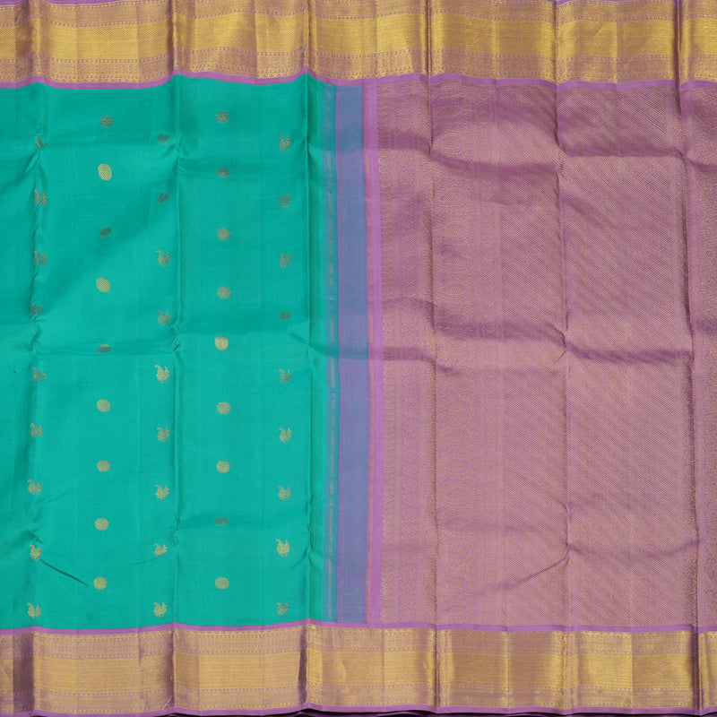 Hayagrivas Handloom Sea Green Kanjivaram Silk Saree with Lavendar Border KBE2233B2-1