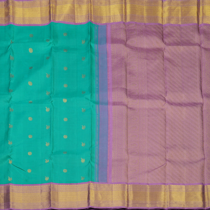 Hayagrivas Handloom Sea Green Kanjivaram Silk Saree with Lavendar Border KBE2233B2-1