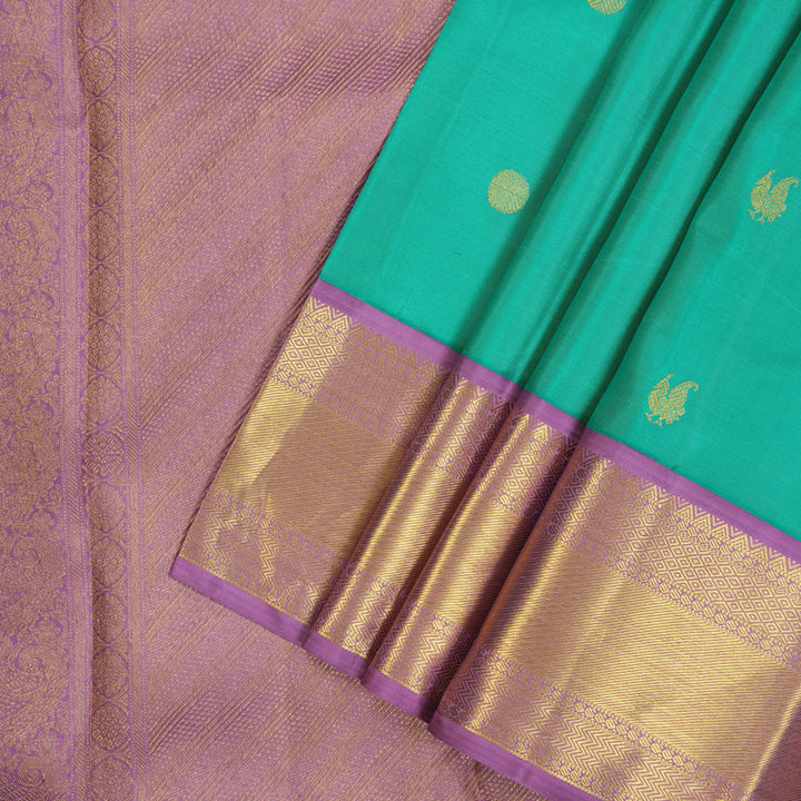 Hayagrivas Handloom Sea Green Kanjivaram Silk Saree with Lavendar Border KBE2233B2-1