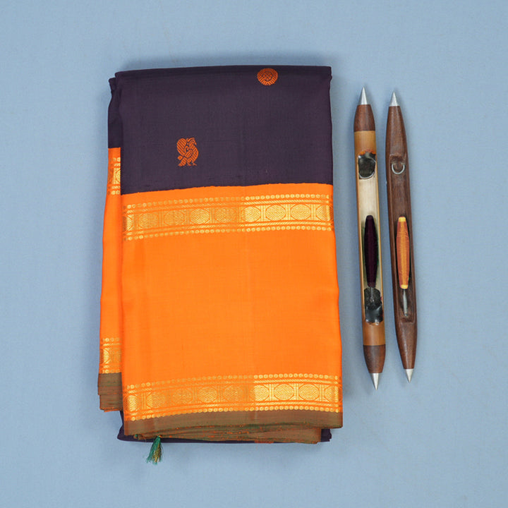 Hayagrivas Handloom Deep Nagapazham Kanjivaram Silk Saree with Orange Border KBE2237B2-1