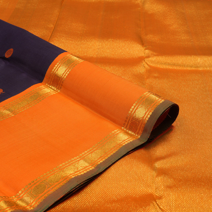 Hayagrivas Handloom Deep Nagapazham Kanjivaram Silk Saree with Orange Border KBE2237B2-1