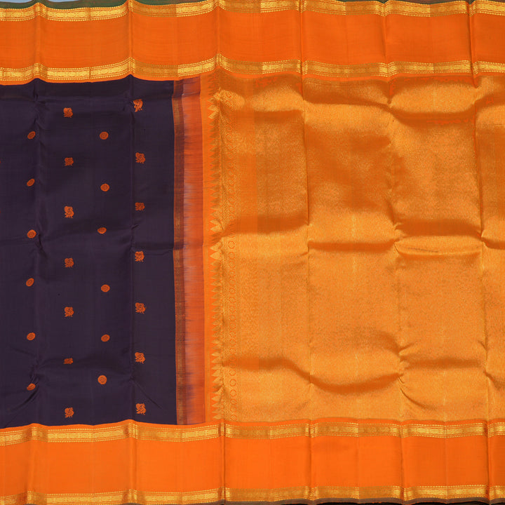 Hayagrivas Handloom Deep Nagapazham Kanjivaram Silk Saree with Orange Border KBE2237B2-1